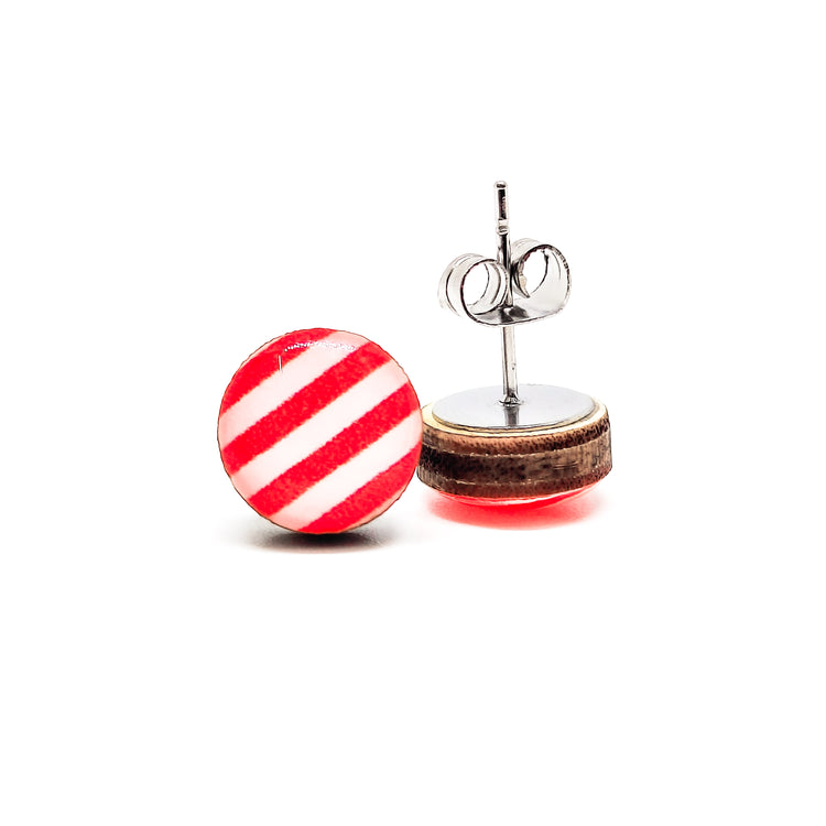 Red and White Candy Cane Stripes Stud Earrings by Candi Cove Designs