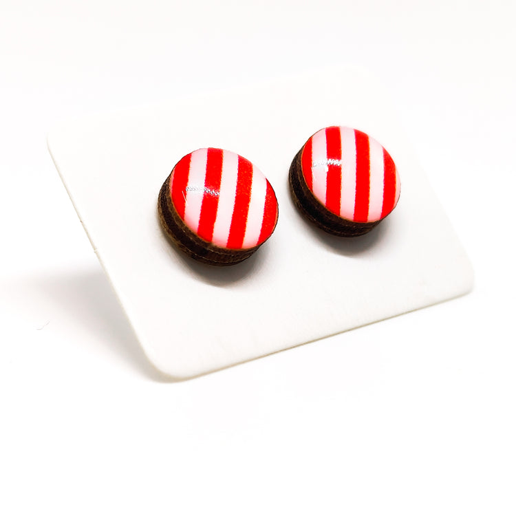 Red and White Candy Cane Stripes Stud Earrings by Candi Cove Designs