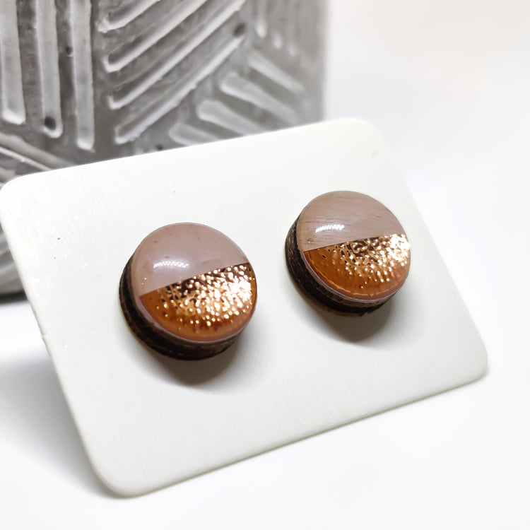 Blush and Rose Gold Faux Hammered Metal Stud Earrings by Candi Cove Designs