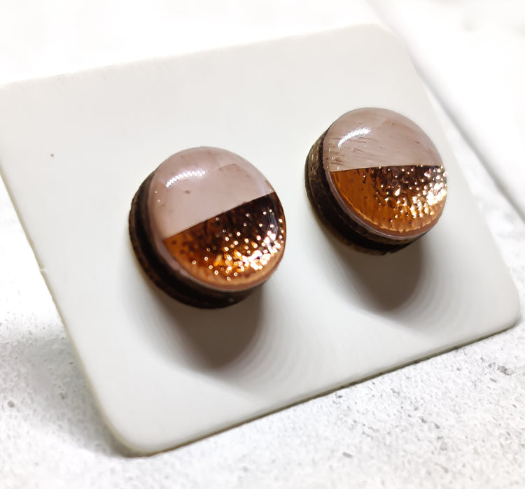Blush and Rose Gold Faux Hammered Metal Stud Earrings by Candi Cove Designs