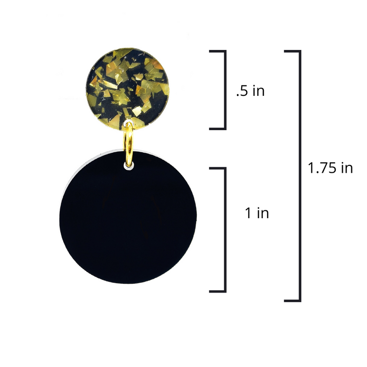 Boho Black and Gold Sparkle Double Circle Drop Earrings