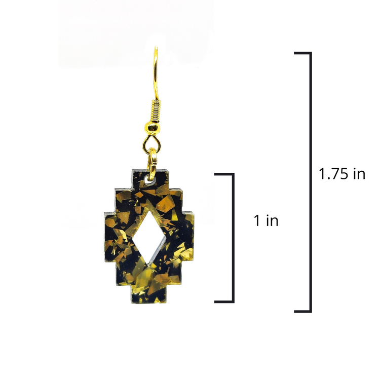 Boho Gold and Black Southwestern Aztec Dangle Earrings, Handmade, Metal for Sensitive Ears Statement Earrings