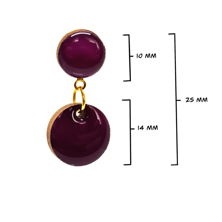 Mini Drop Earrings, Plum Purple, Handmade, Stainless Steel Posts for Sensitive Ears - Candi Cove Designs