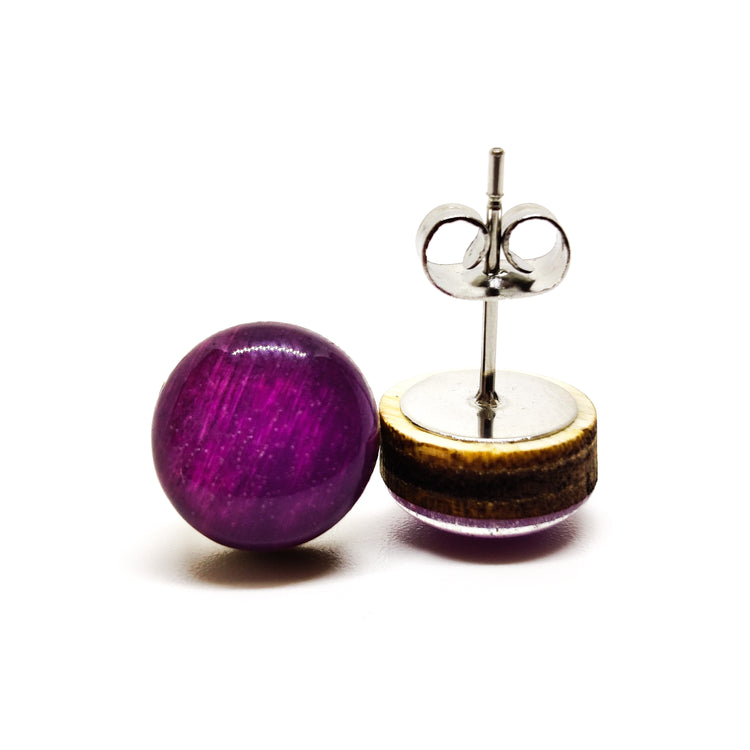 Stud Earrings, African Violet Purple, 10 mm, Handmade, Stainless Steel Posts for Sensitive Ears - Candi Cove Designs violet earrings, purple earrings for women studs, purple stud earrings, purple button earrings, African earrings for women, purple flat back earrings,