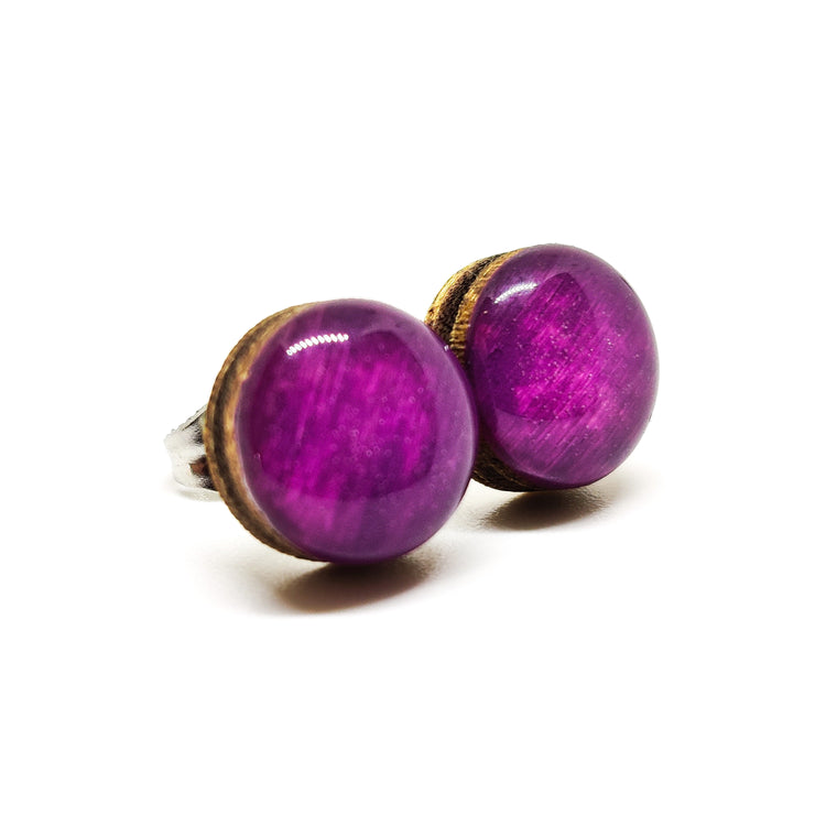 Stud Earrings, African Violet Purple, 10 mm, Handmade, Stainless Steel Posts for Sensitive Ears - Candi Cove Designs violet earrings, purple earrings for women studs, purple stud earrings, purple button earrings, African earrings for women, purple flat back earrings,