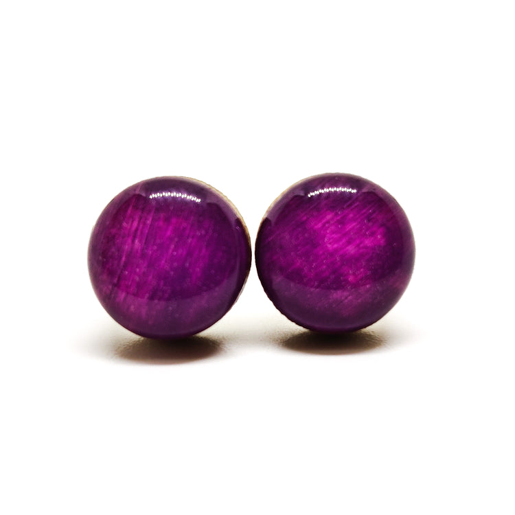 Stud Earrings, African Violet Purple, 10 mm, Handmade, Stainless Steel Posts for Sensitive Ears - Candi Cove Designs violet earrings, purple earrings for women studs, purple stud earrings, purple button earrings, African earrings for women, purple flat back earrings,