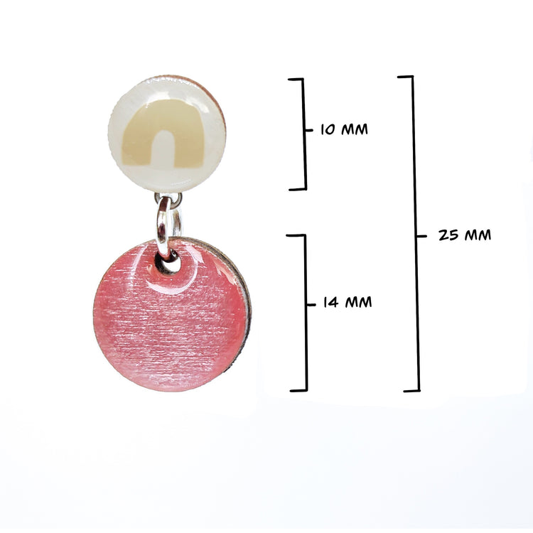 Mini Drop Earrings, Beige Rainbow and Pink Shimmer, Handmade, Stainless Steel Posts for Sensitive Ears - Candi Cove Designs