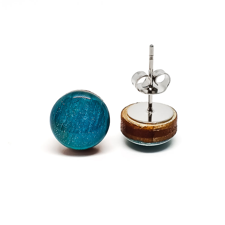 Turquoise Shimmer 10 mm Stud Earrings, Handmade, Stainless Steel Posts for Sensitive Ears - Candi Cove Designs