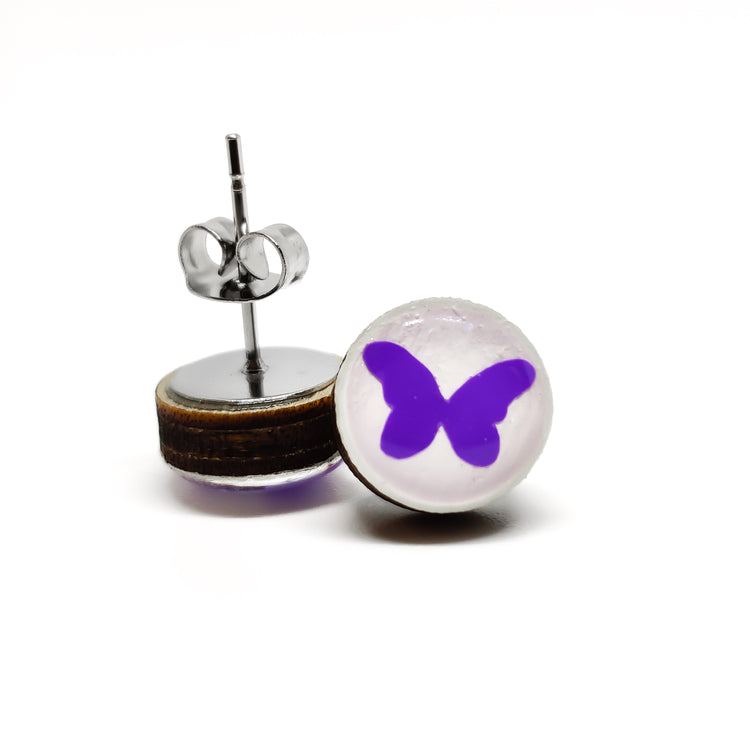 Purple Butterfly 10mm Stud Earrings, Handmade, Posts for Sensitive Ears - Candi Cove Designs