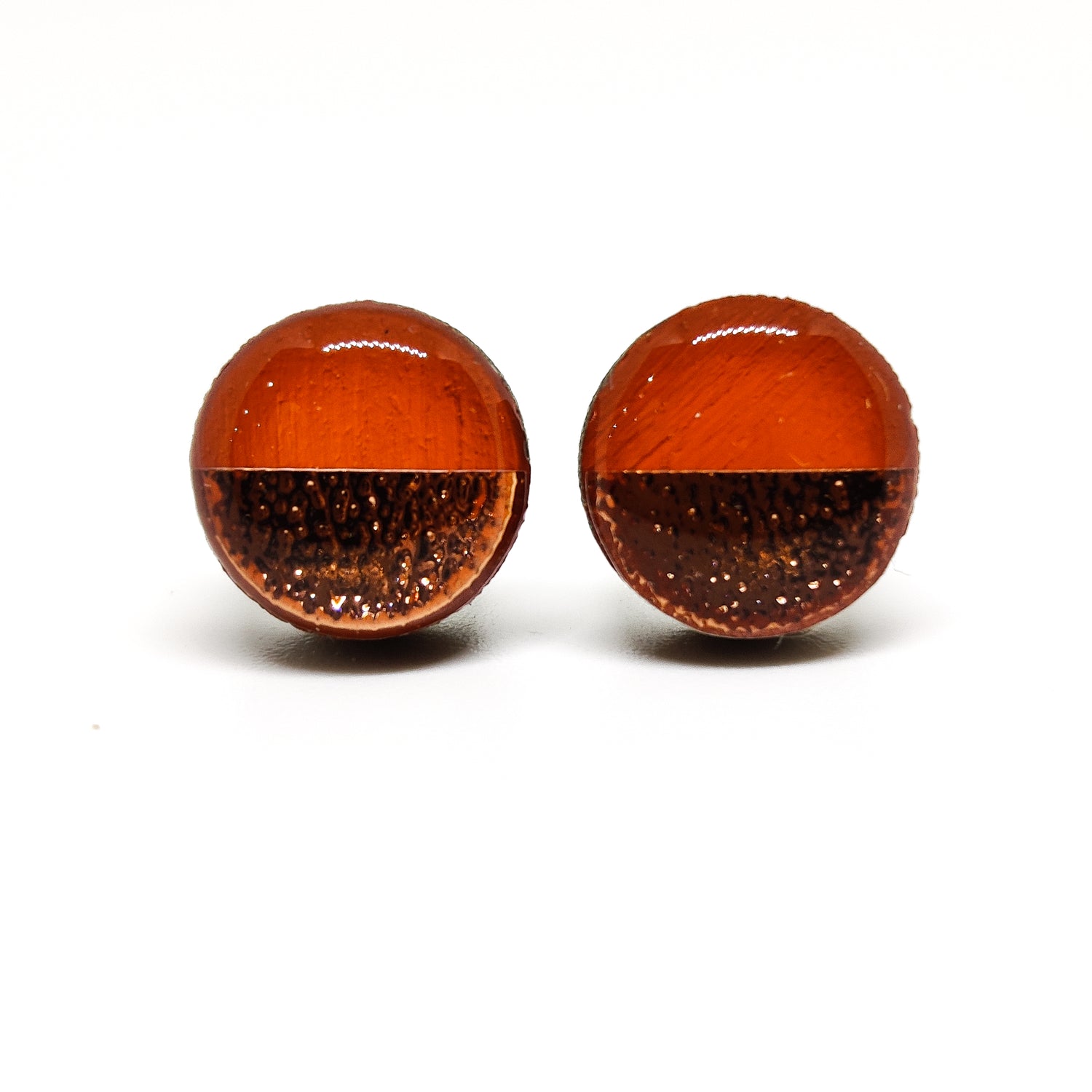 Terracotta And Rose Gold Faux Hammered Metal 10mm Stud Earrings, Handmade, Posts for Sensitive Ears - Candi Cove Designs