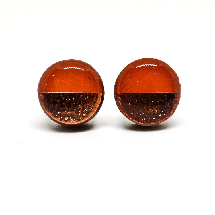Terracotta And Rose Gold Faux Hammered Metal 10mm Stud Earrings, Handmade, Posts for Sensitive Ears - Candi Cove Designs