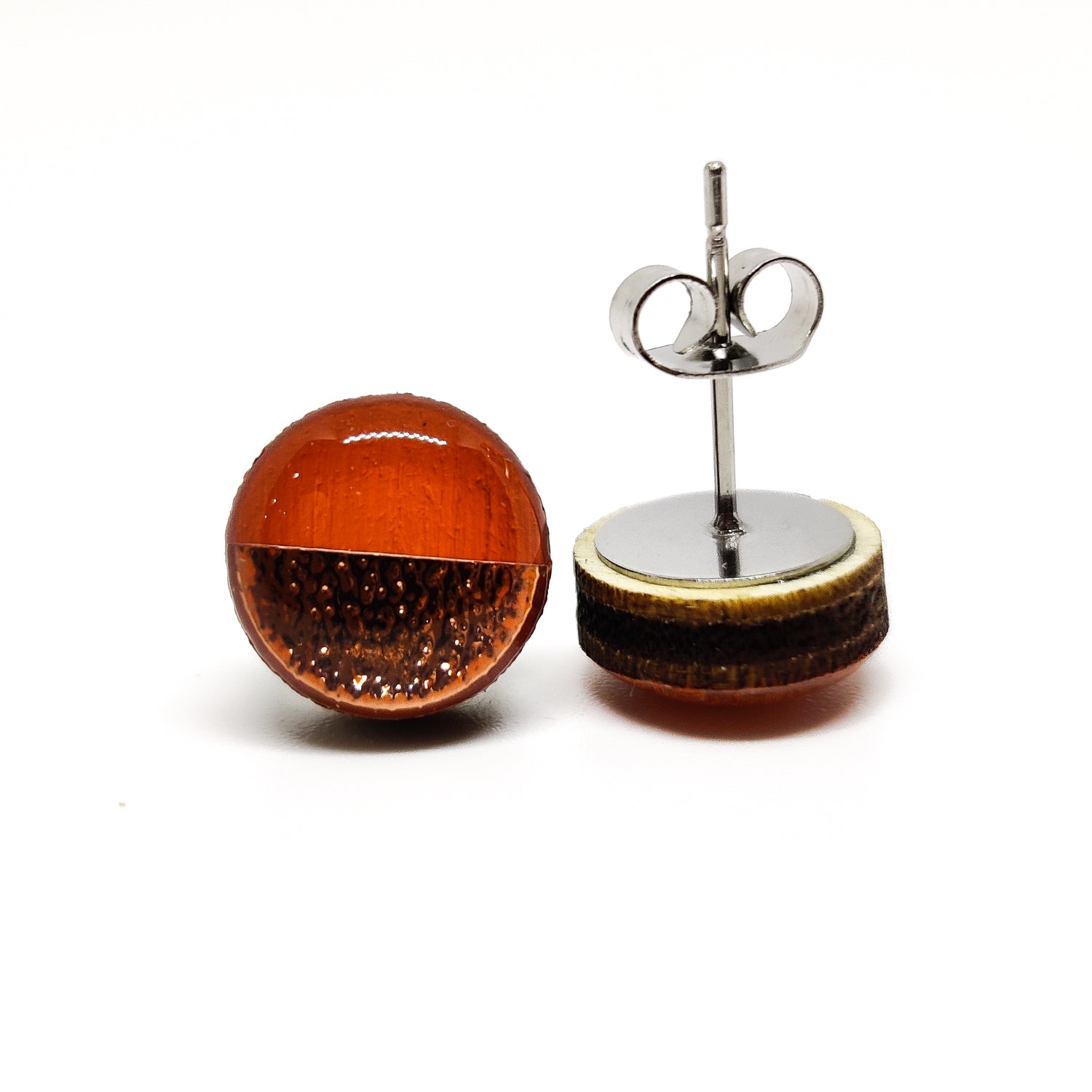 Terracotta And Rose Gold Faux Hammered Metal 10mm Stud Earrings, Handmade, Posts for Sensitive Ears - Candi Cove Designs