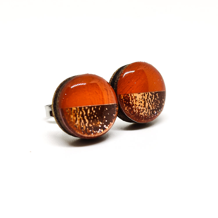 Terracotta And Rose Gold Faux Hammered Metal 10mm Stud Earrings, Handmade, Posts for Sensitive Ears - Candi Cove Designs
