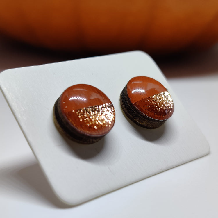 Terracotta And Rose Gold Faux Hammered Metal 10mm Stud Earrings, Handmade, Posts for Sensitive Ears - Candi Cove Designs