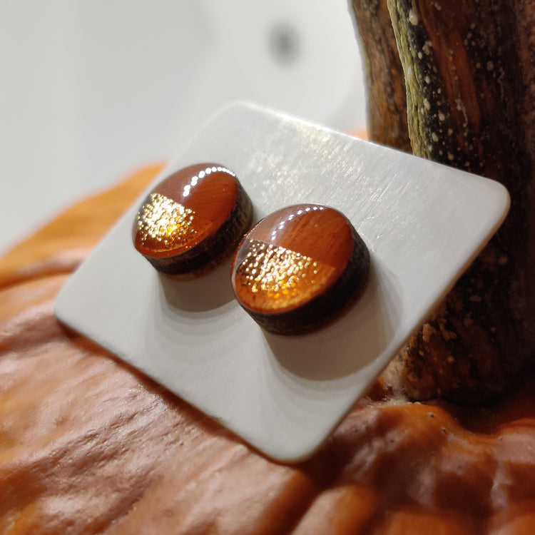 Terracotta And Rose Gold Faux Hammered Metal 10mm Stud Earrings, Handmade, Posts for Sensitive Ears - Candi Cove Designs