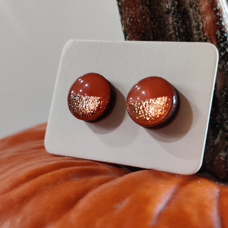 Terracotta And Rose Gold Faux Hammered Metal 10mm Stud Earrings, Handmade, Posts for Sensitive Ears - Candi Cove Designs