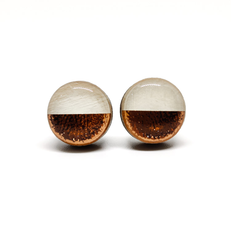 Cream and Rose Gold Faux Hammered Metal 10mm Stud Earrings, Handmade, Posts for Sensitive Ears - Candi Cove Designs