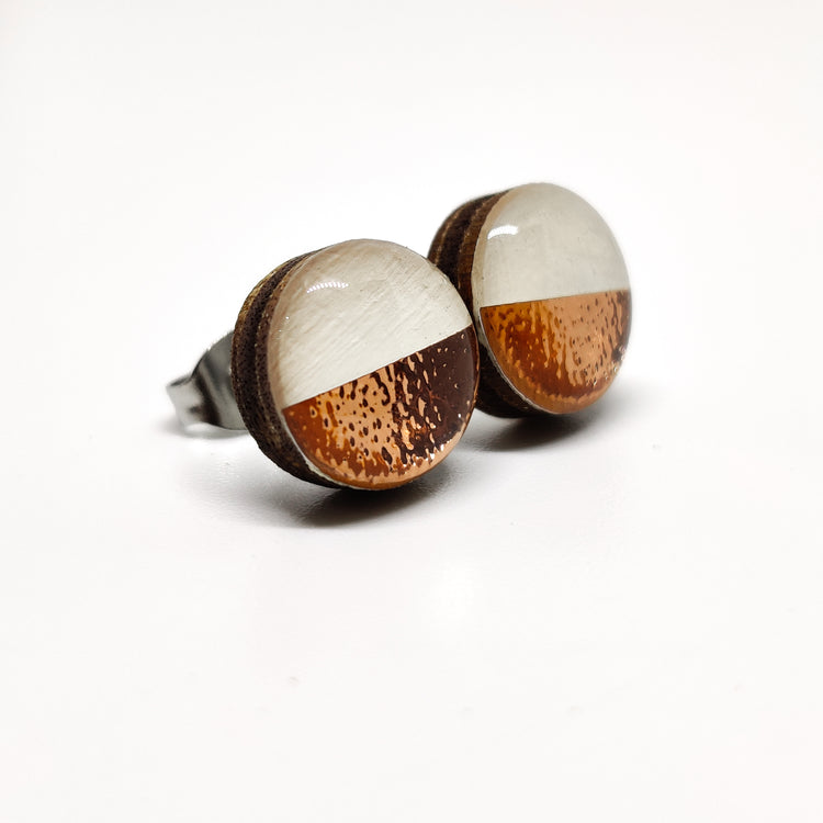 Cream and Rose Gold Faux Hammered Metal 10mm Stud Earrings, Handmade, Posts for Sensitive Ears - Candi Cove Designs