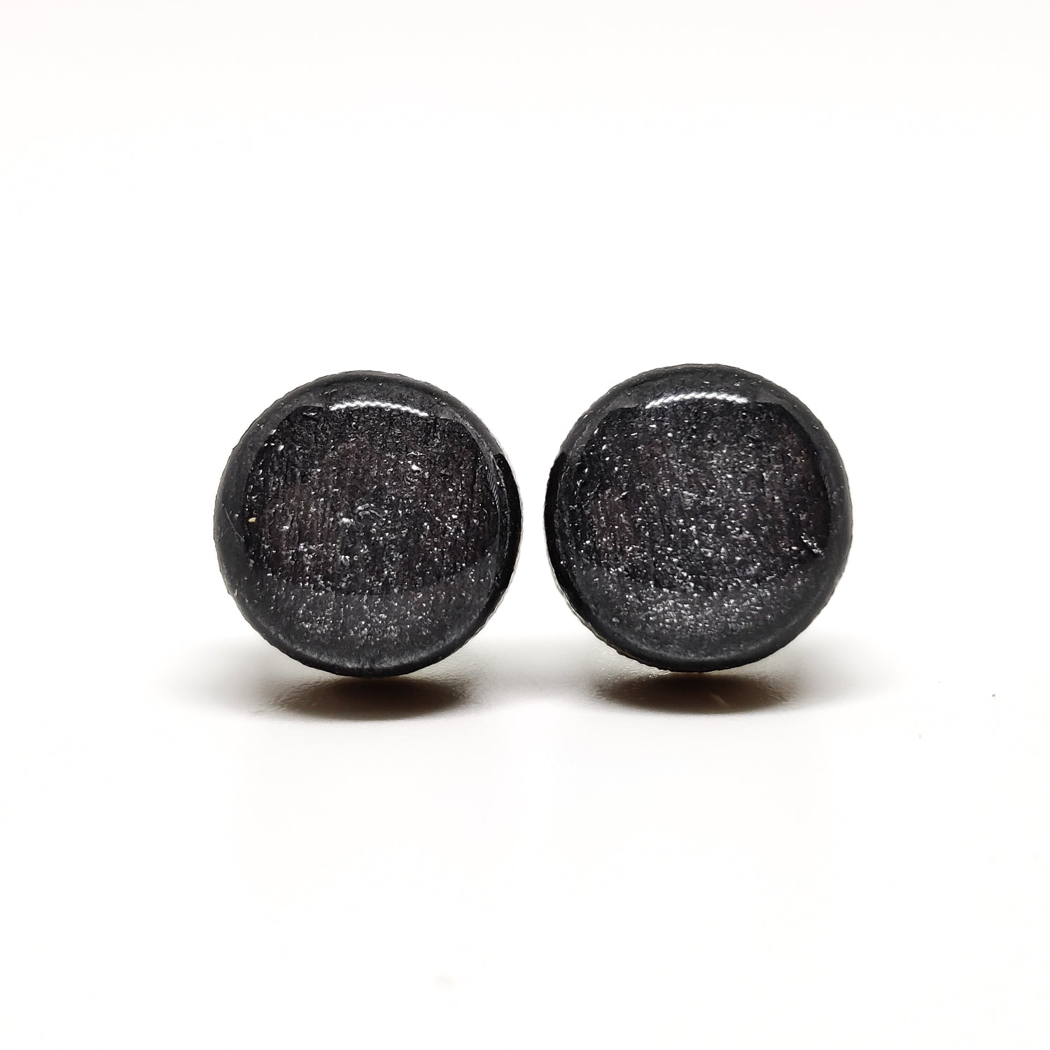 Gunmetal Grey Shimmer Stud Earrings 10 mm, Handmade, Stainless Steel Posts for Sensitive Ears - Candi Cove Designs