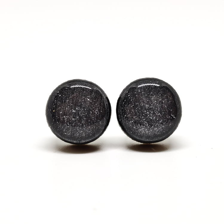Gunmetal Grey Shimmer Stud Earrings 10 mm, Handmade, Stainless Steel Posts for Sensitive Ears - Candi Cove Designs