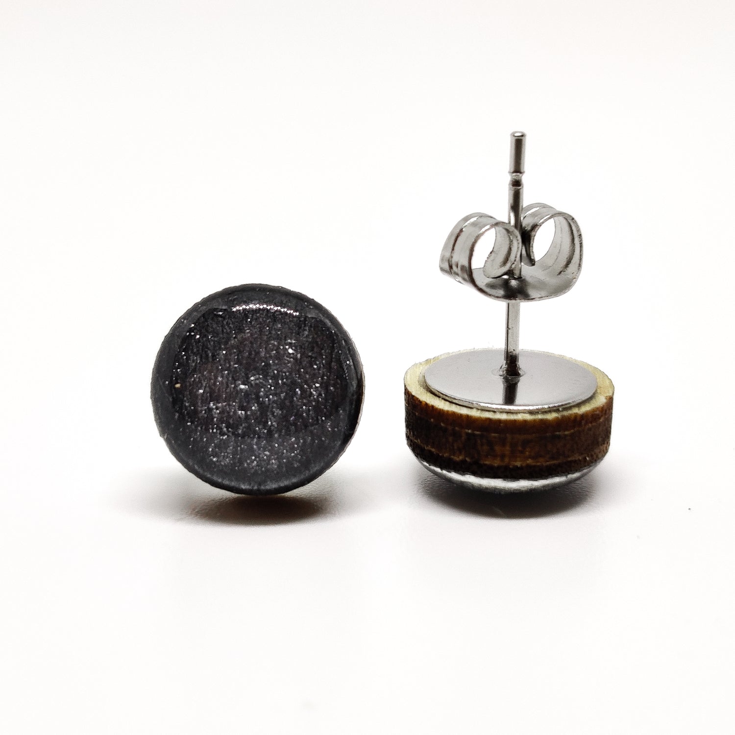 Gunmetal Grey Shimmer Stud Earrings 10 mm, Handmade, Stainless Steel Posts for Sensitive Ears - Candi Cove Designs