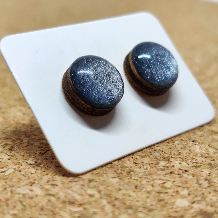 Gunmetal Grey Shimmer Stud Earrings 10 mm, Handmade, Stainless Steel Posts for Sensitive Ears - Candi Cove Designs