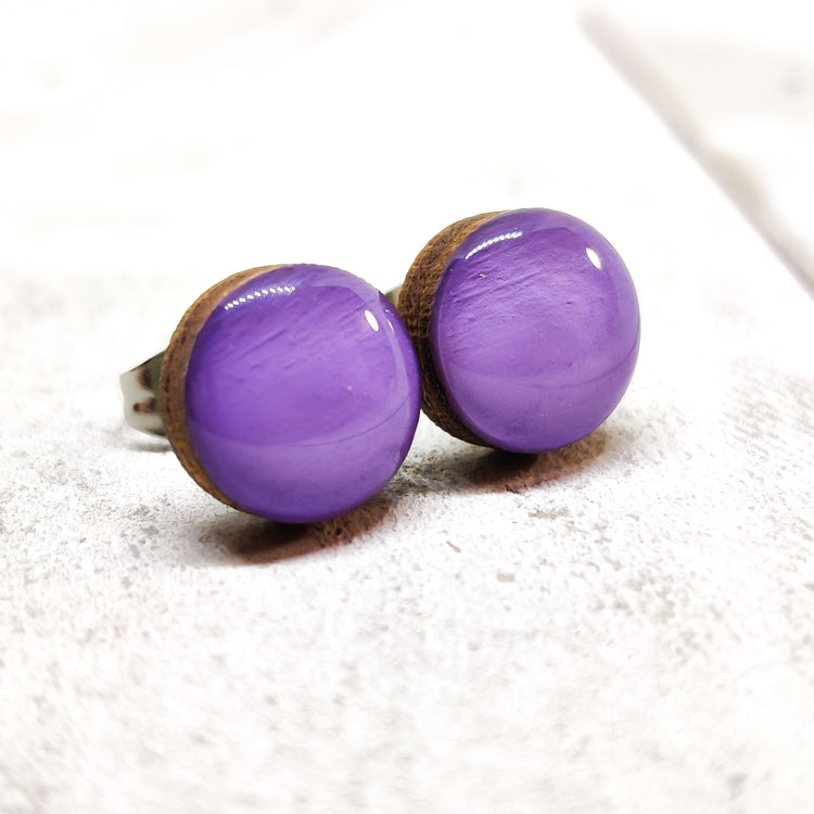 Stud Earrings, Lavender, 10 mm, Handmade, Stainless Steel Posts for Sensitive Ears - Candi Cove Designs  purple jade earrings, lavender stud earrings, lilac stud earrings, jade earrings, purple post earrings for women, lavender purple accessories jewelry, lavender earrings for women under 20, daphne earrings, lavender ball earrings, dot earrings, circle earrings, large stud earrings, button earrings,