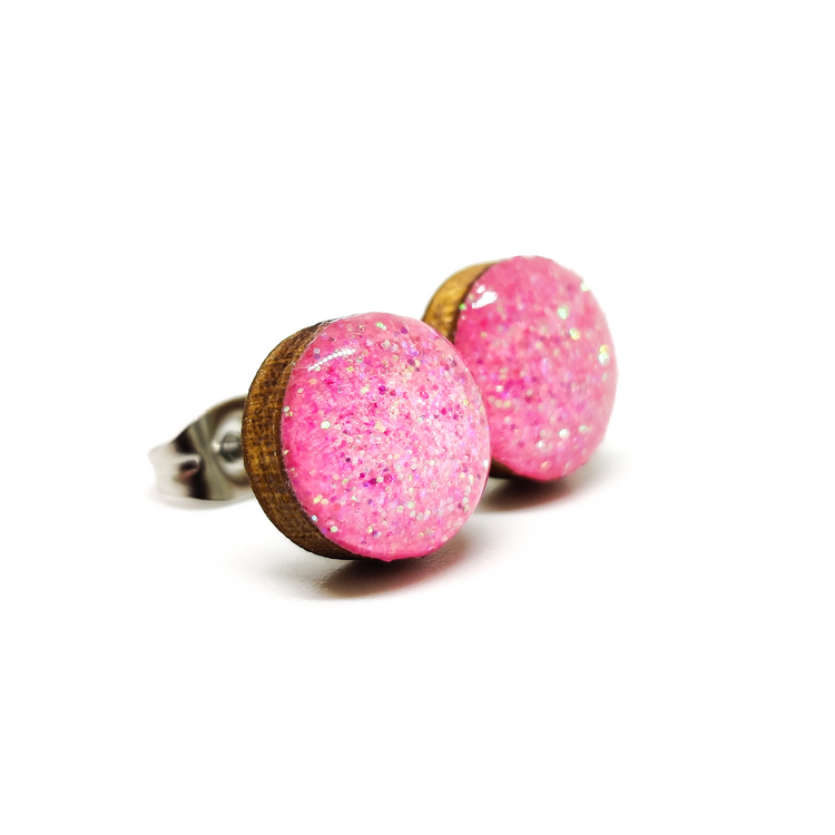 light pink sparkle stud earrings by candi cove designs everyday simple stud earrings for sensitive ears