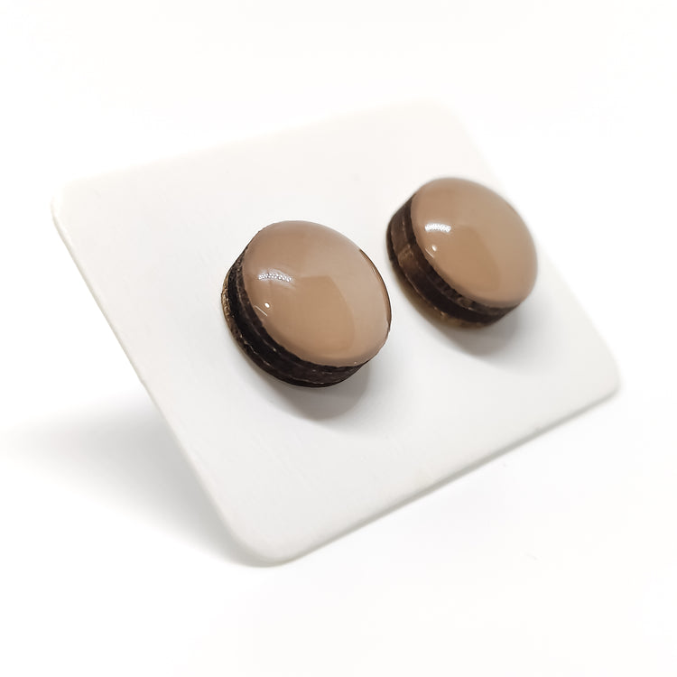 mocha stud earrings by candi cove designs everyday simple stud earirngs for sensitive ears