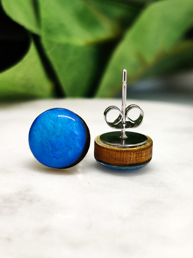 Stud Earrings, Blue, 10 mm, Handmade, Stainless Steel Posts for Sensitive Ears - Candi Cove Designs