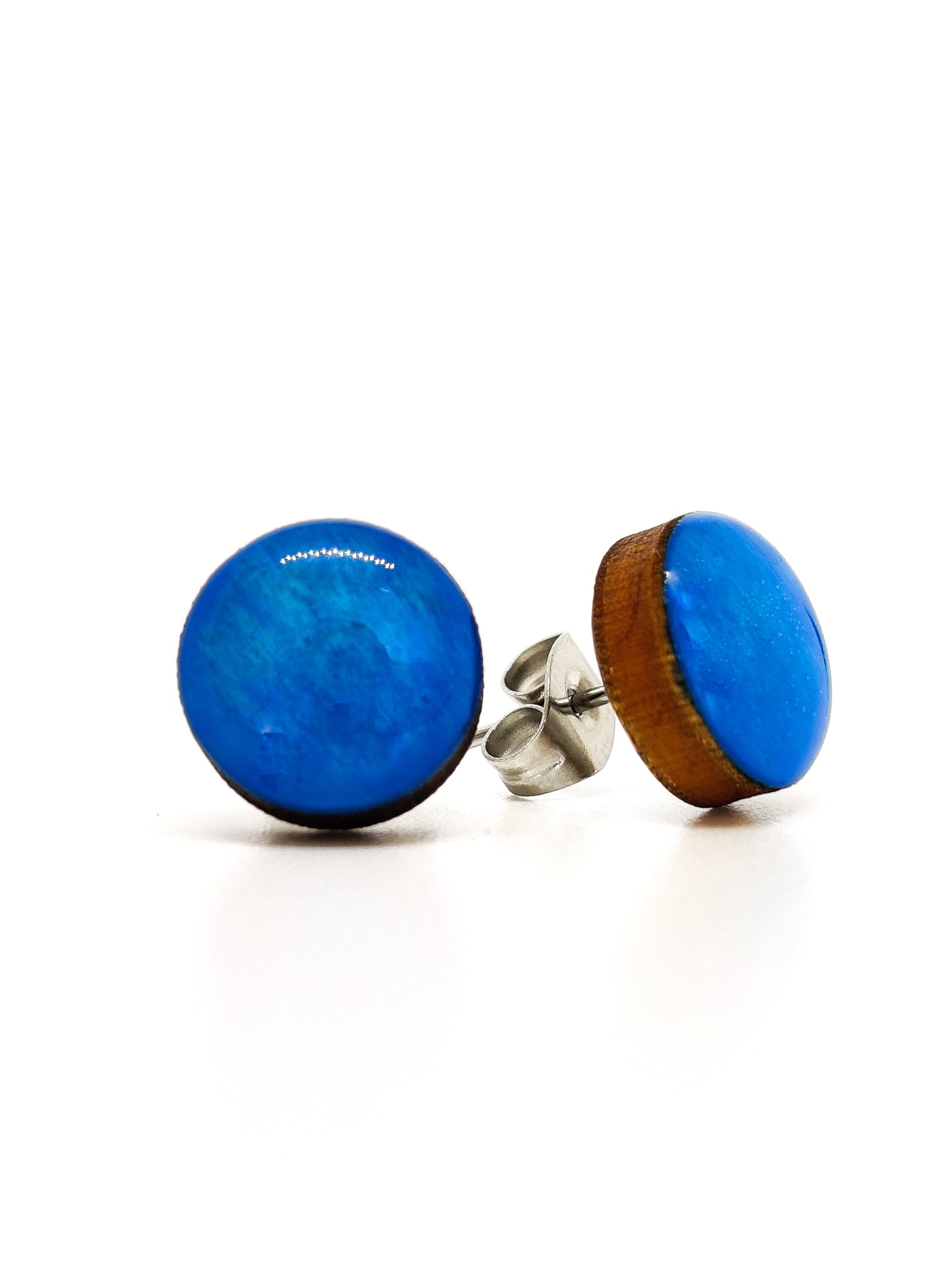 Stud Earrings, Blue, 10 mm, Handmade, Stainless Steel Posts for Sensitive Ears - Candi Cove Designs