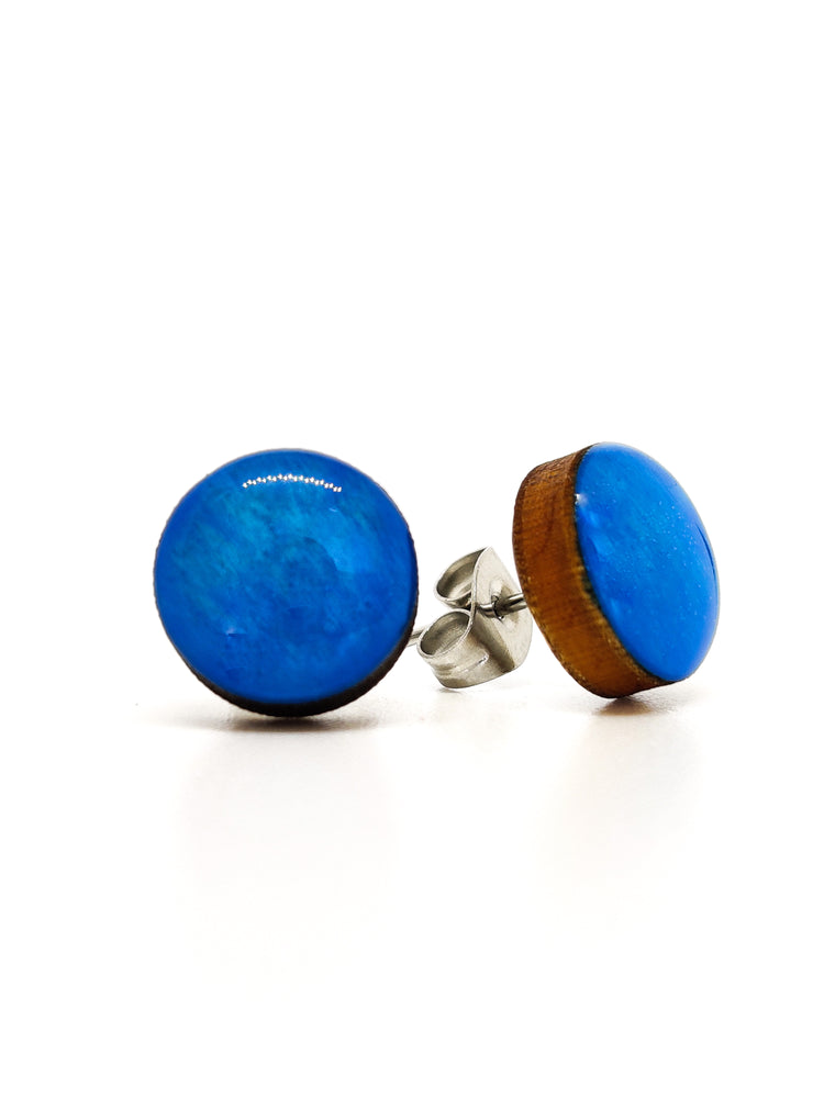 Stud Earrings, Blue, 10 mm, Handmade, Stainless Steel Posts for Sensitive Ears - Candi Cove Designs