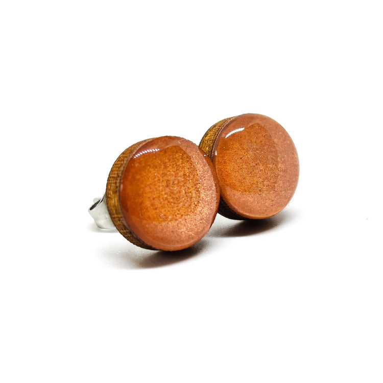 Stud Earrings, Rose Gold Shimmer, 10 mm, Handmade, Stainless Steel Posts for Sensitive Ears - Candi Cove Designs