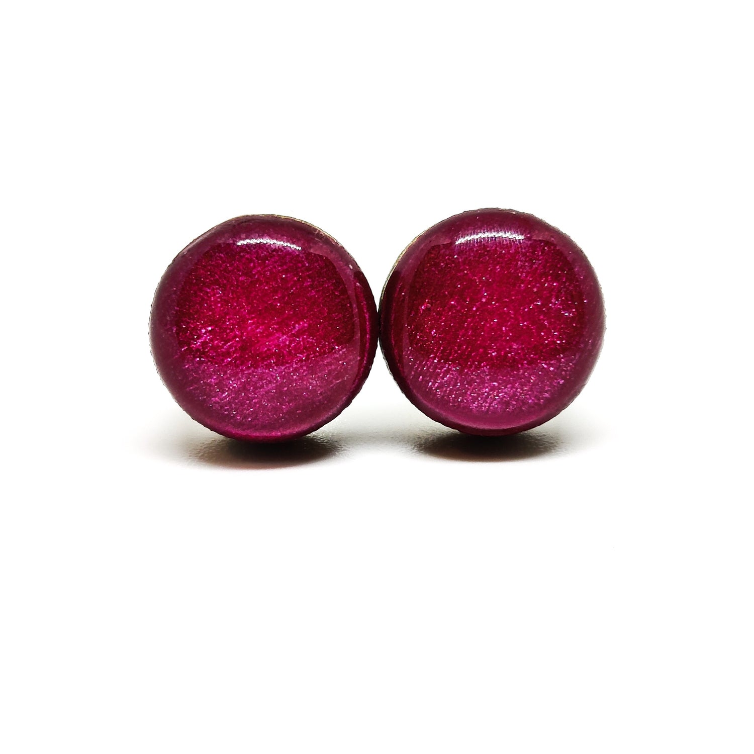 Stud Earrings, Bright Berry Shimmer, 10 mm, Handmade, Stainless Steel Posts for Sensitive Ears - Candi Cove Designs