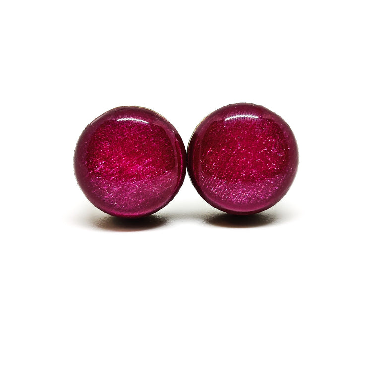 Stud Earrings, Bright Berry Shimmer, 10 mm, Handmade, Stainless Steel Posts for Sensitive Ears - Candi Cove Designs