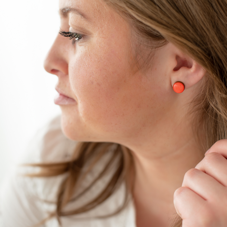 Red Sparkle Stud Earrings by Candi Cove Designs