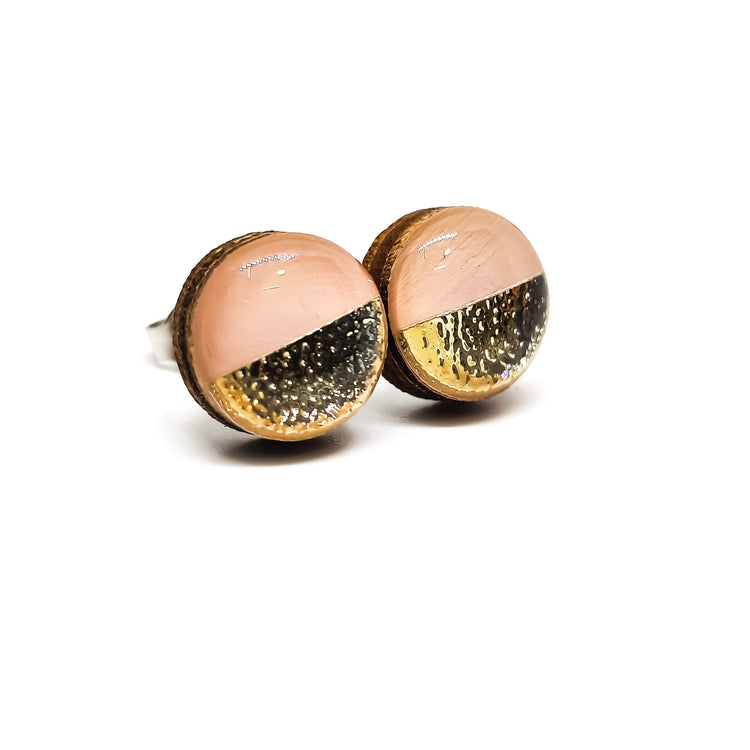 Blush Pink and Gold Faux Hammered Metal Stud Earrings by Candi Cove Designs