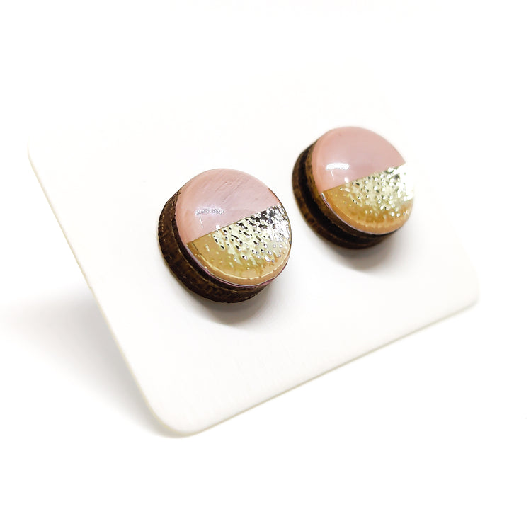 blush pink and gold faux hammered metal two toned stud earrings by candi cove designs everyday simple stud earrings for sensitive earsblush pink and gold faux hammered metal two toned stud earrings by candi cove designs everyday simple stud earrings for sensitive ears