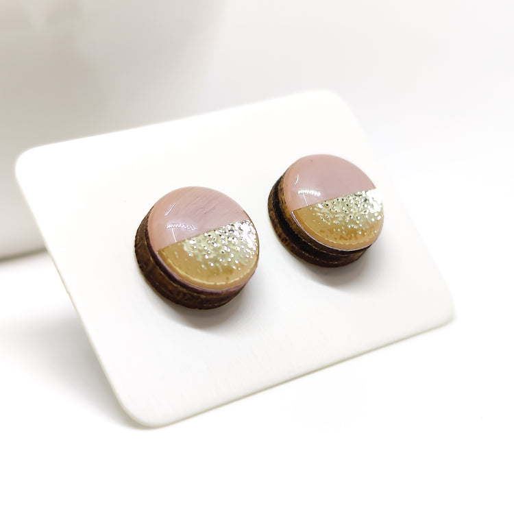 Blush Pink and Gold Faux Hammered Metal Stud Earrings by Candi Cove Designs