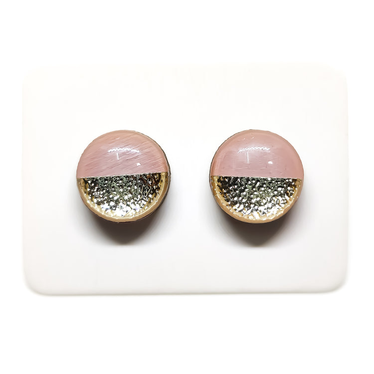 blush pink and gold faux hammered metal two toned stud earrings by candi cove designs everyday simple stud earrings for sensitive ears