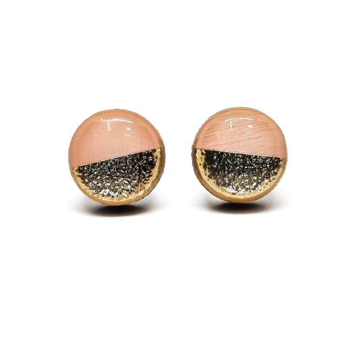 Blush Pink and Gold Faux Hammered Metal Stud Earrings by Candi Cove Designs
