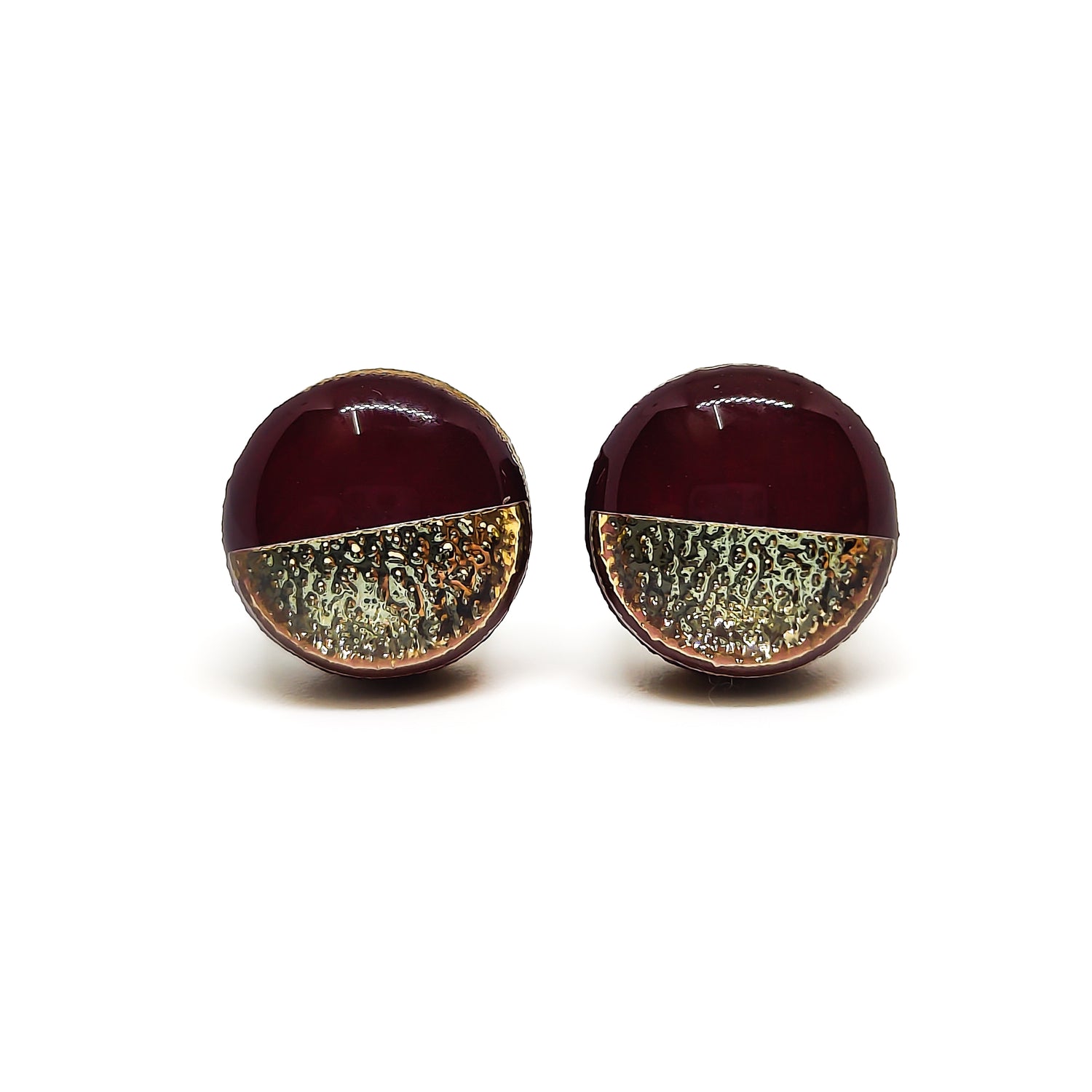 burgundy and gold hammered metal two toned stud earrings by candi cove designs simple stud earrings for sensitive ears