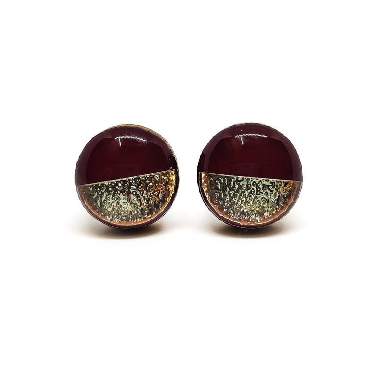 burgundy and gold hammered metal two toned stud earrings by candi cove designs simple stud earrings for sensitive ears