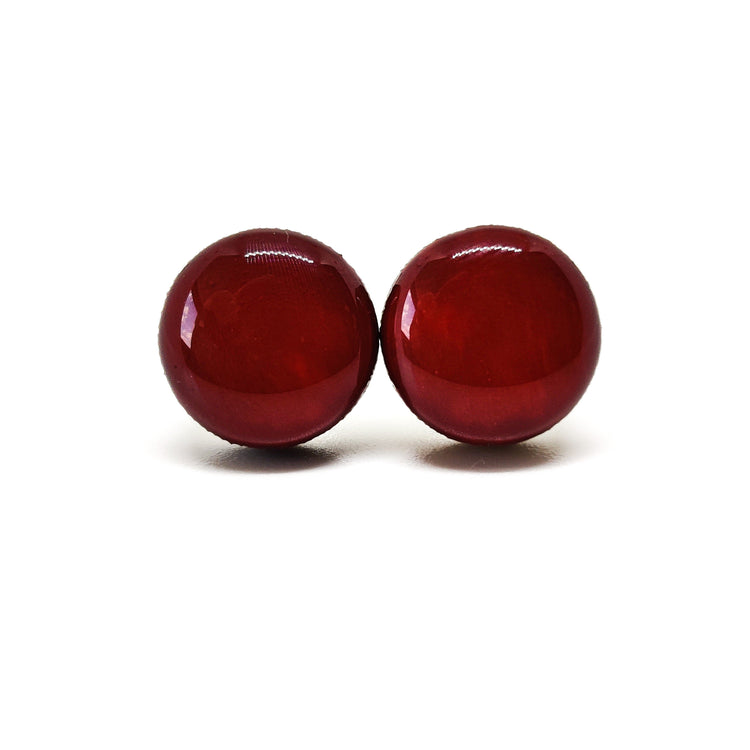 Stud Earrings, Burgundy, 10 mm, Handmade, Stainless Steel Posts for Sensitive Ears - Candi Cove Designs