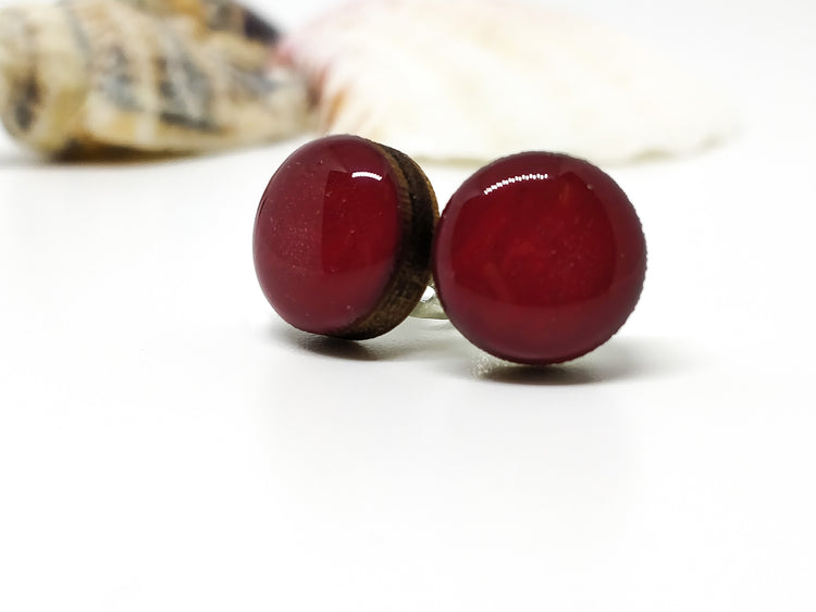 Stud Earrings, Burgundy, 10 mm, Handmade, Stainless Steel Posts for Sensitive Ears - Candi Cove Designs