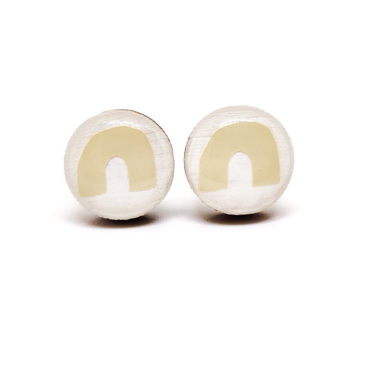 Stud Earrings, Beige Rainbow, 10 mm, Handmade, Stainless Steel Posts for Sensitive Ears - Candi Cove Designs
