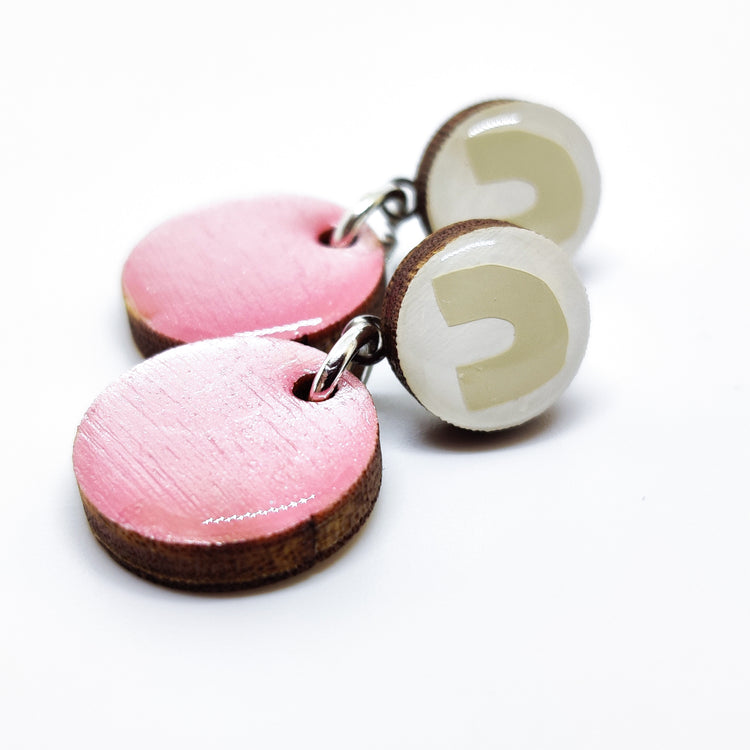 Mini Drop Earrings, Beige Rainbow and Pink Shimmer, Handmade, Stainless Steel Posts for Sensitive Ears - Candi Cove Designs