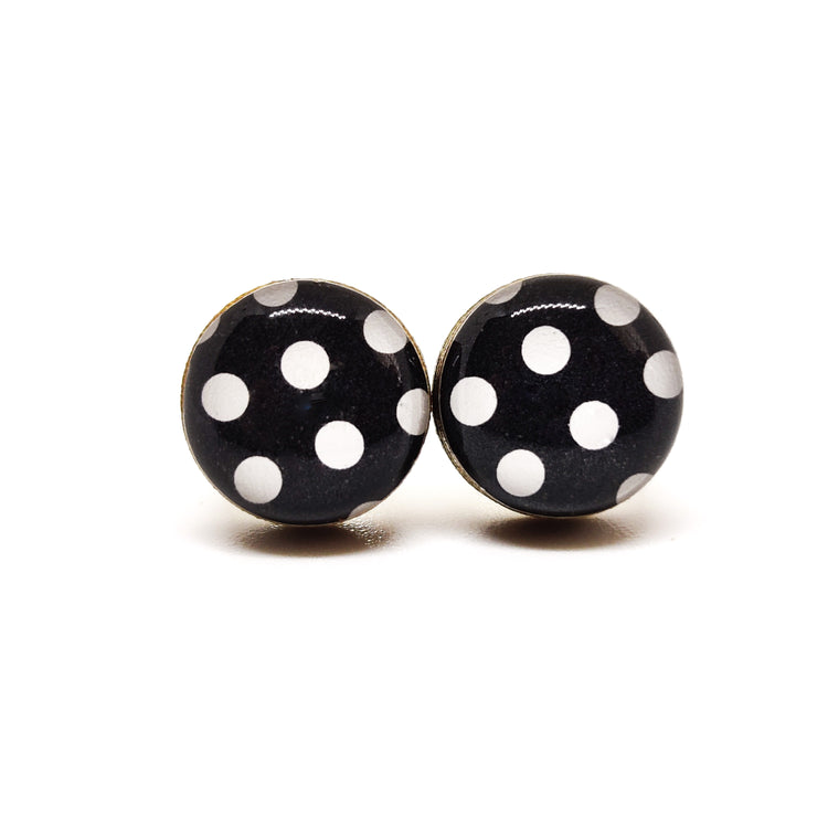Black and White Polka Dot Candi Cove Designs Fashion earrings Studs small earrings Studs for ears Everyday Simple Stud Earrings for Women and Girls with Sensitive Ears ear rings