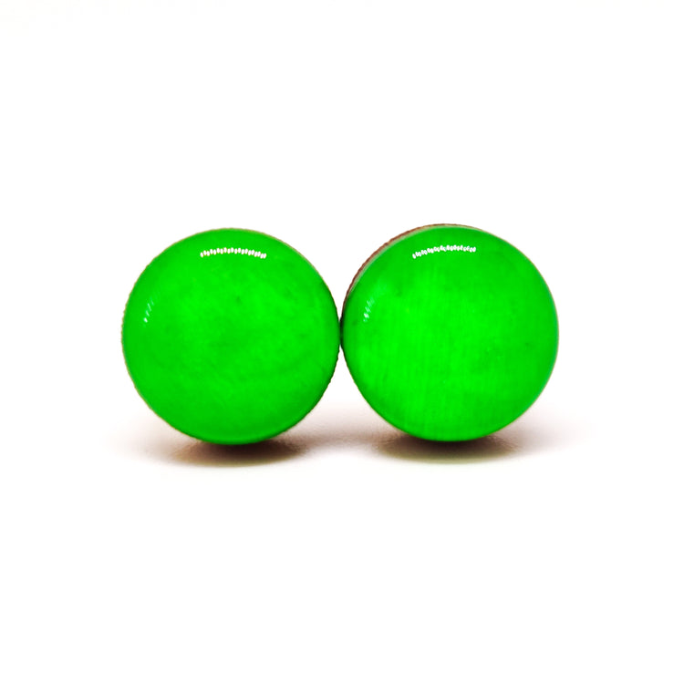 Stud Earrings, Neon Green, 10 mm, Handmade, Stainless Steel Posts for Sensitive Ears - Candi Cove Designs