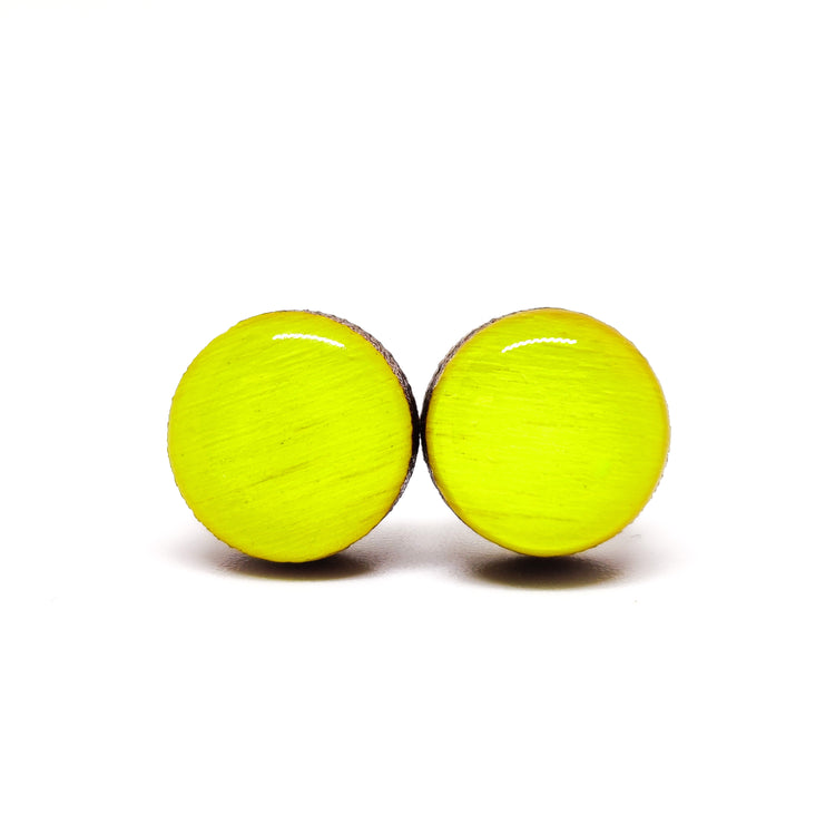 Stud Earrings, Neon Yellow, 10 mm, Handmade, Stainless Steel Posts for Sensitive Ears - Candi Cove Designs